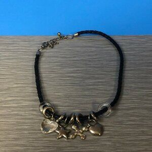 Zoe Coste France‎ Leather Silver Tone Heart Clear Lucite Modern Necklace 14-17”